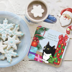 Posavasos Gato de Tuxedo en Árbol de Navidad