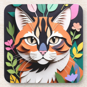 Posavasos Gato del bosque caprichoso en arte de recorte de p