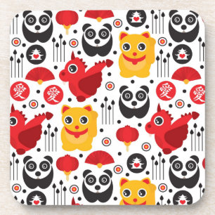 Posavasos Gato, dragón, y panda afortunados de China