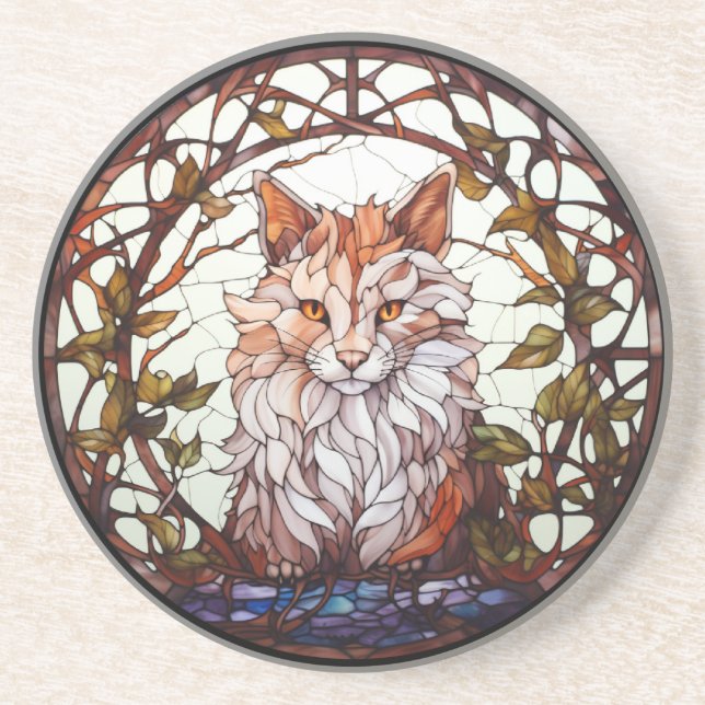 Posavasos Gato dulce del bosque de vidrio manchado (Frente)