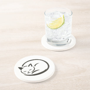 Posavasos Gato durmiente minimalista - Diseño de tinta en mo