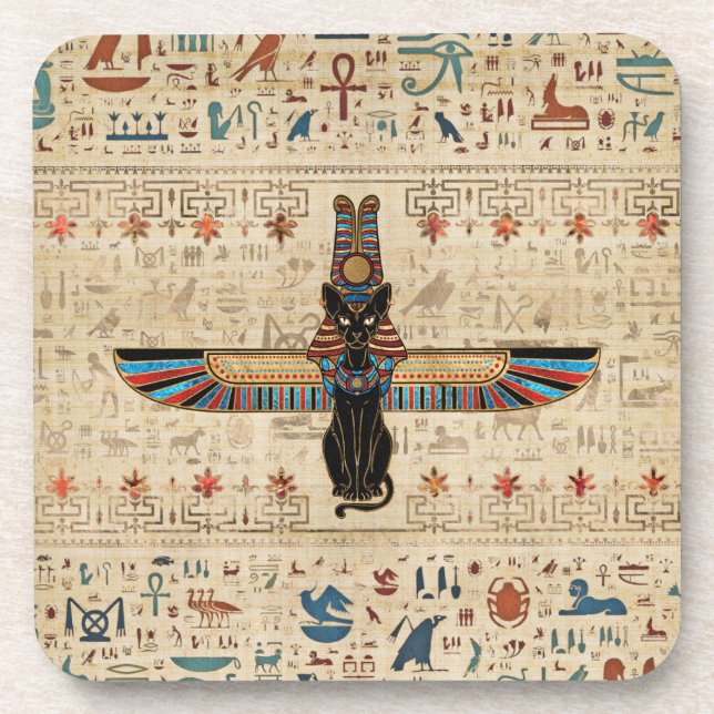 Posavasos Gato egipcio - Bastet sobre papiro (Frente)