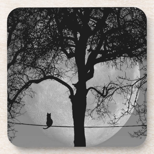 Posavasos Gato en una luna llena de cable (Frente)
