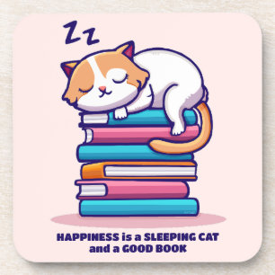Posavasos Gato en una pila de libros cutúan literatura perso