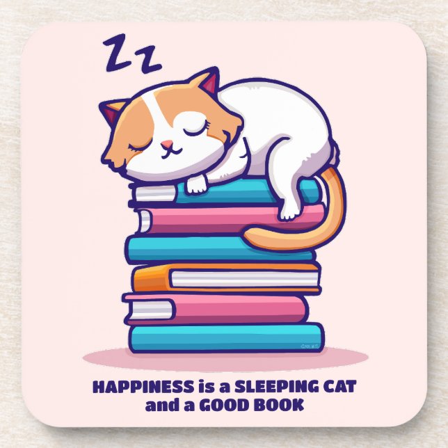 Posavasos Gato en una pila de libros cutúan literatura perso (Frente)