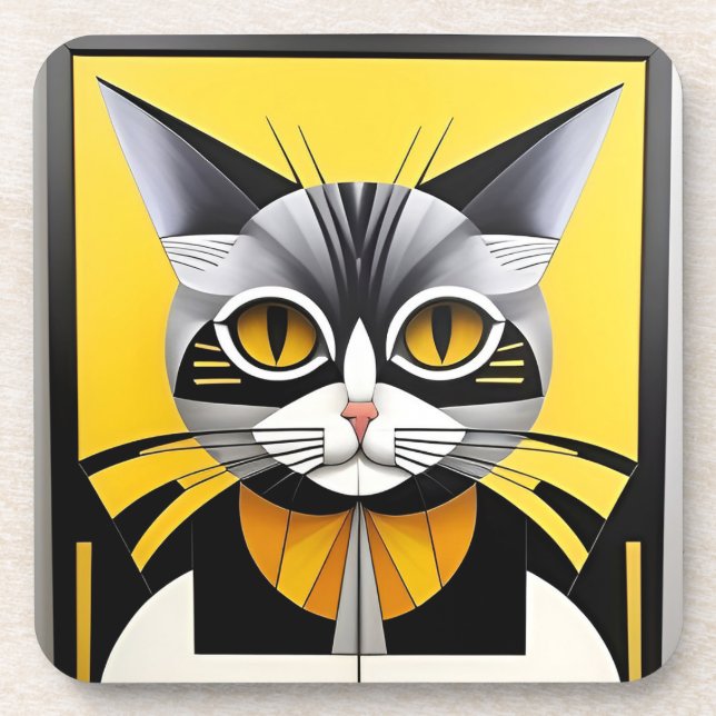 Posavasos Gato estilizado geométrico abstracto (Frente)