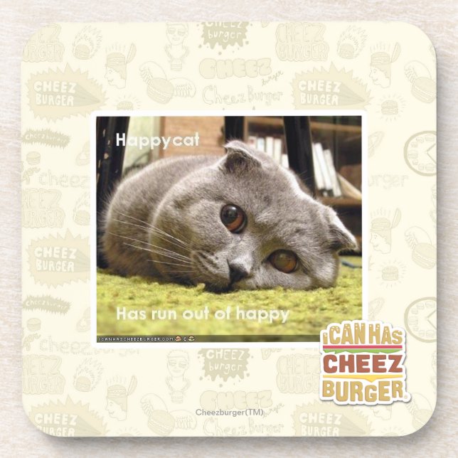 Posavasos Gato feliz, fuera de feliz (Frente)