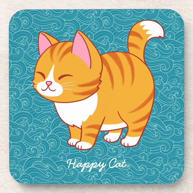 Posavasos Gato feliz personalizado (Frente)