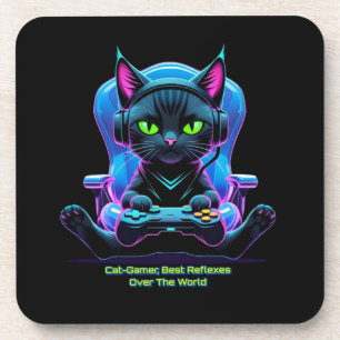 Posavasos Gato gamer futurista con joystick y actitud felina