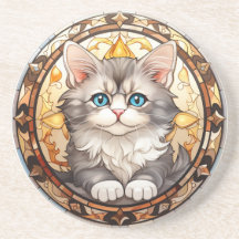 Gato gatito elegante de vidrio manchado de ojos az