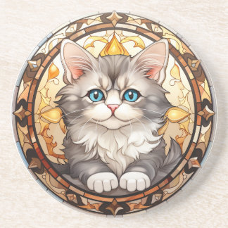 Posavasos Gato gatito elegante de vidrio manchado de ojos az