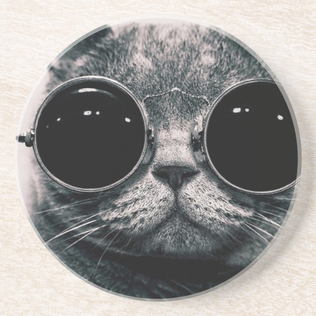 Posavasos gato genial con gafas de sol (Frente)