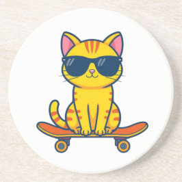 Posavasos Gato genial de monopatín con gafas de sol Cartoon