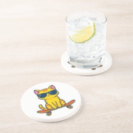 Posavasos Gato genial de monopatín con gafas de sol Cartoon 