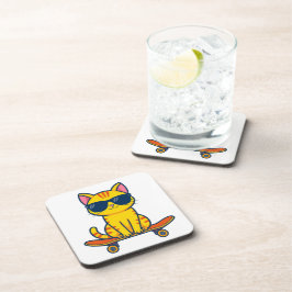 Posavasos Gato genial de monopatín con gafas de sol Cartoon 