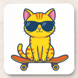 Posavasos Gato genial de monopatín con gafas de sol Cartoon