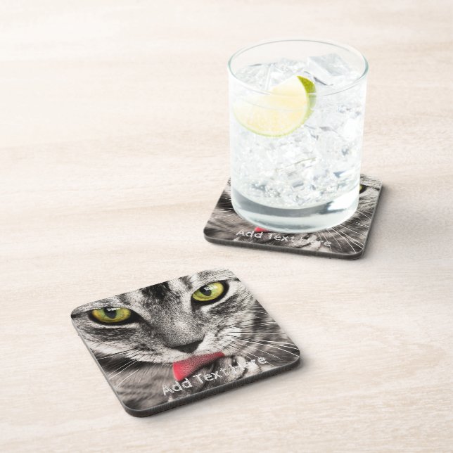 Posavasos Gato gris con ojos amarillos golpeando (Lado Derecho)