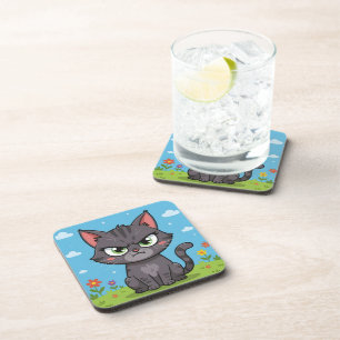 Posavasos Gato gris enfadado pequeño