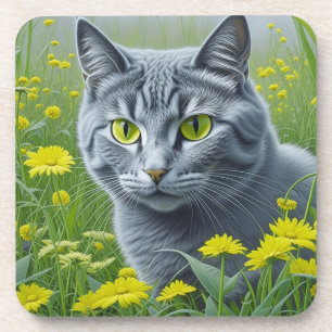 Posavasos Gato Gris Lindo con Ojos Amarillos Arte de IA
