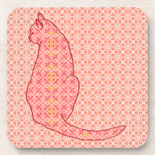 Posavasos Gato japonés: Batik Naranja de coral