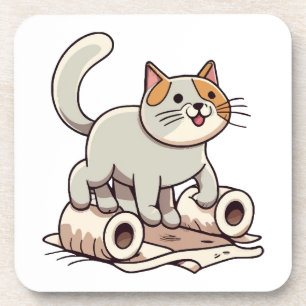 Posavasos Gato jugando con papel higiénico