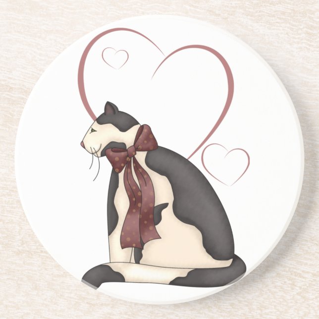 Posavasos Gato Kitty con imágenes del corazón (Frente)