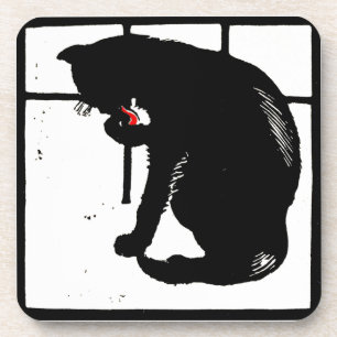 Posavasos Gato Kitty De Woodcut Victoriano En Una Pascua