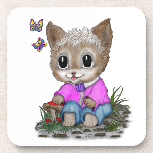 Posavasos Gato Kitty y mariposa (Frente)
