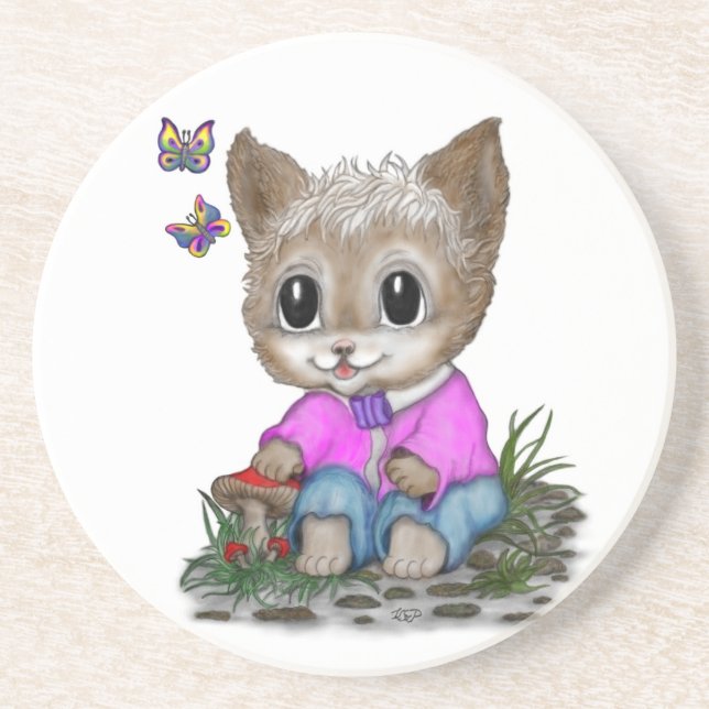 Posavasos Gato Kitty y mariposa (Frente)