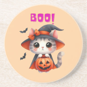 Posavasos Gato lindo de Halloween con calabaza y decoración