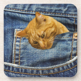 Posavasos Gato lindo en jeans ilusión graciosa de bolsillo