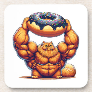 Posavasos Gato Musculoso Levantando Donut