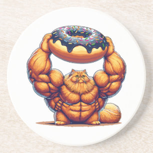 Posavasos Gato musculoso levantando donut