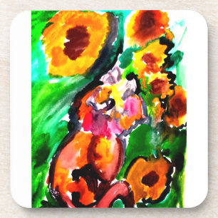 Posavasos Gato naranja y girasoles