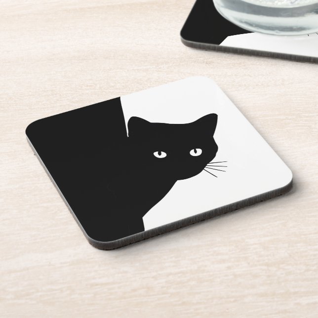 Posavasos Gato negro astuto (Lado Izquierdo)