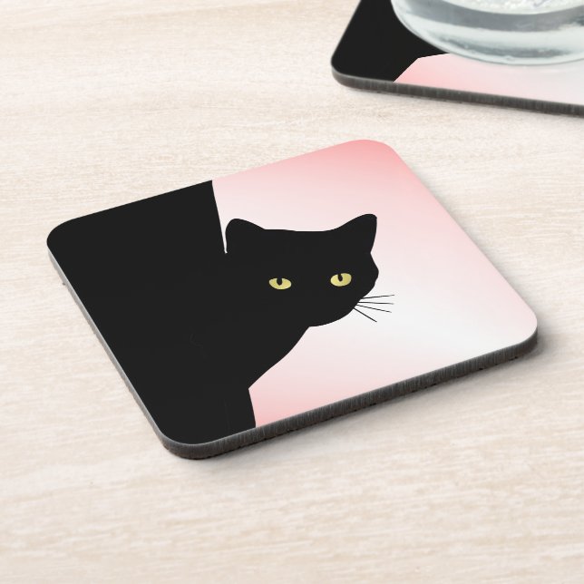 Posavasos Gato negro astuto rosa (Lado Izquierdo)