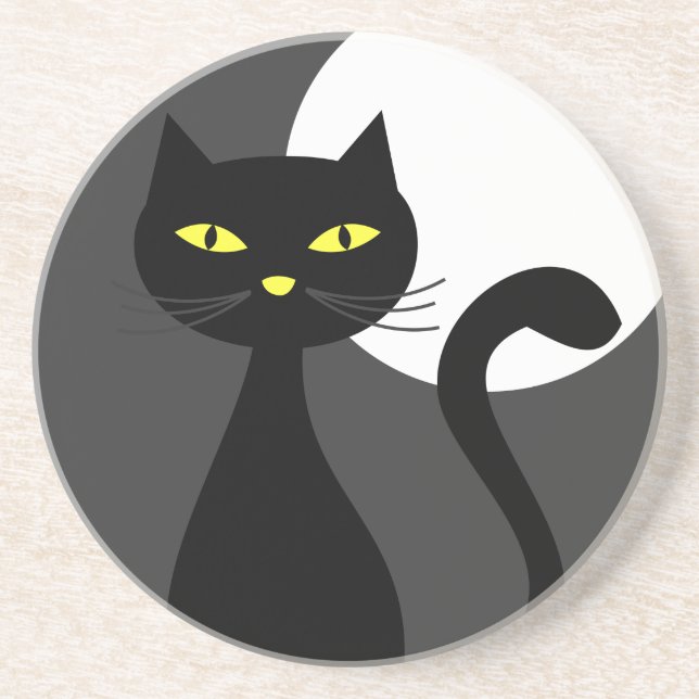 Posavasos Gato negro bajo la montaña rusa de Halloween (Frente)