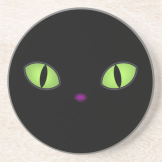 Posavasos Gato negro con grandes ojos verdes