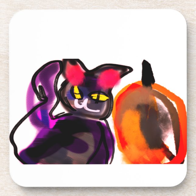 Posavasos Gato negro de alegría de calabaza (Frente)