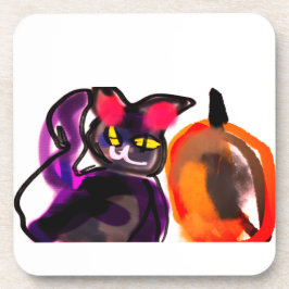 Posavasos Gato negro de alegría de calabaza