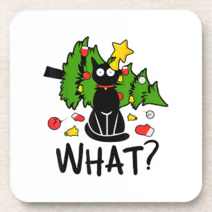 Posavasos Gato negro divertido árbol de Navidad alegre Santa
