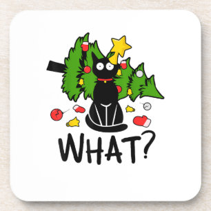 Posavasos Gato Negro Divertido Navidad Árbol Alegre Santa Hu