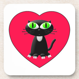 Posavasos Gato Negro En Corazón Rojo
