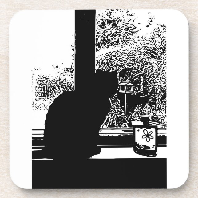 Posavasos Gato negro en la ventana (Frente)