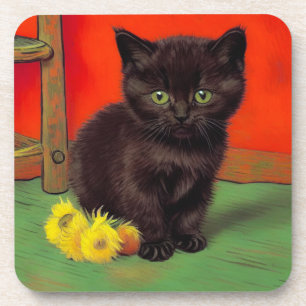 Posavasos Gato negro estilo Van Gogh