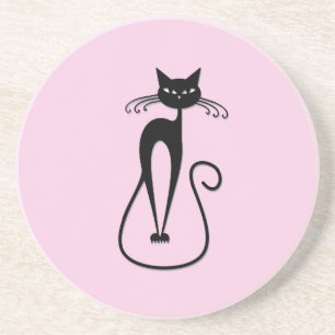 Posavasos Gato negro flaco y caprichoso rosa