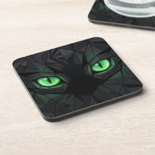 Posavasos Gato negro geométrico con ojos verdes esmeralda