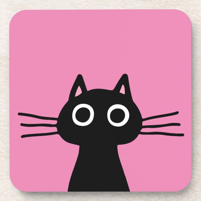 Posavasos Gato negro lindo del gatito - rosa fuerte animal (Frente)