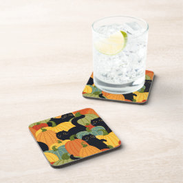 Posavasos Gato negro lindo y calabaza Patrón Halloween conti