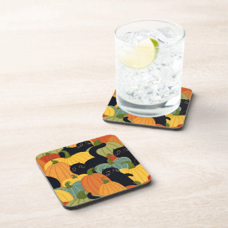 Posavasos Gato negro lindo y calabaza Patrón Halloween conti